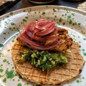 Spicy Peruvian Chicken over Avocado Pesto on a Gluten Free Wrap